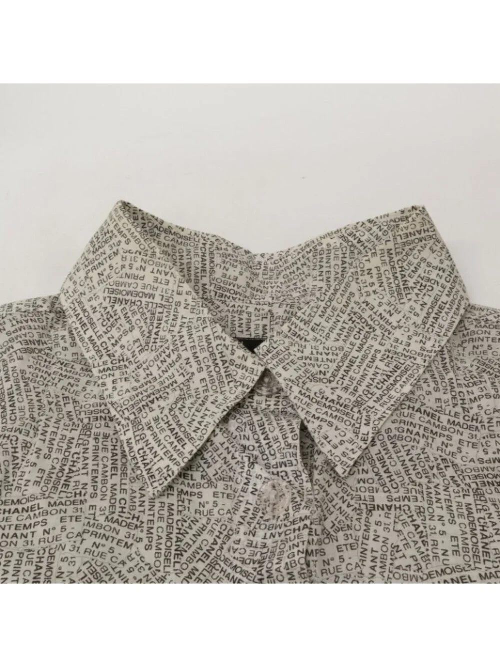 Chanel Logo Print Lami Short Sleeve Blouse 40